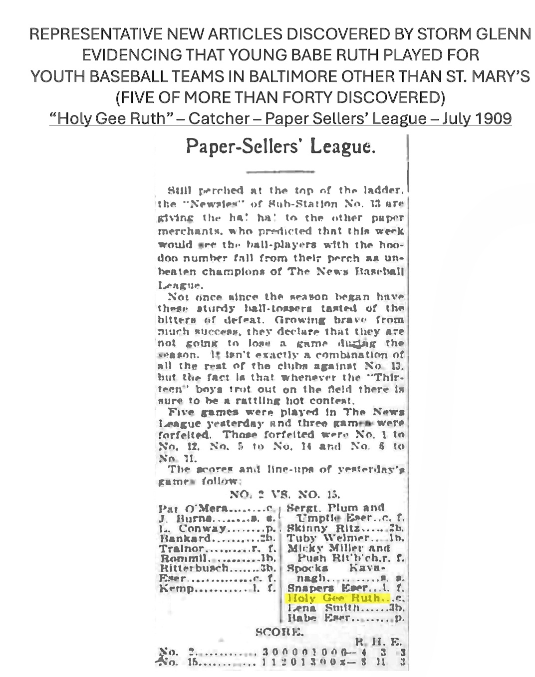 1909 Paper Sellers League clipping