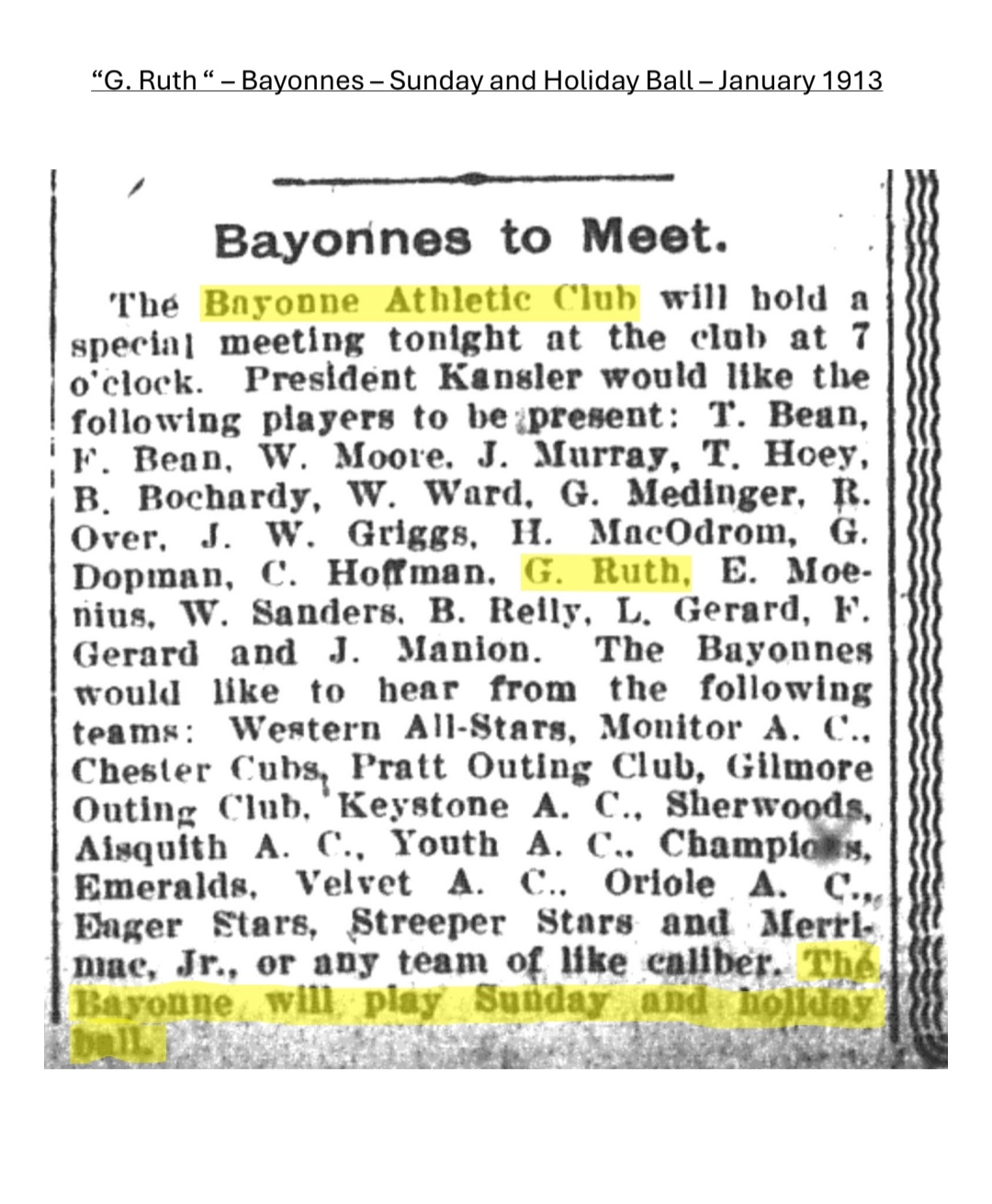 January 1913 Bayonne clipping